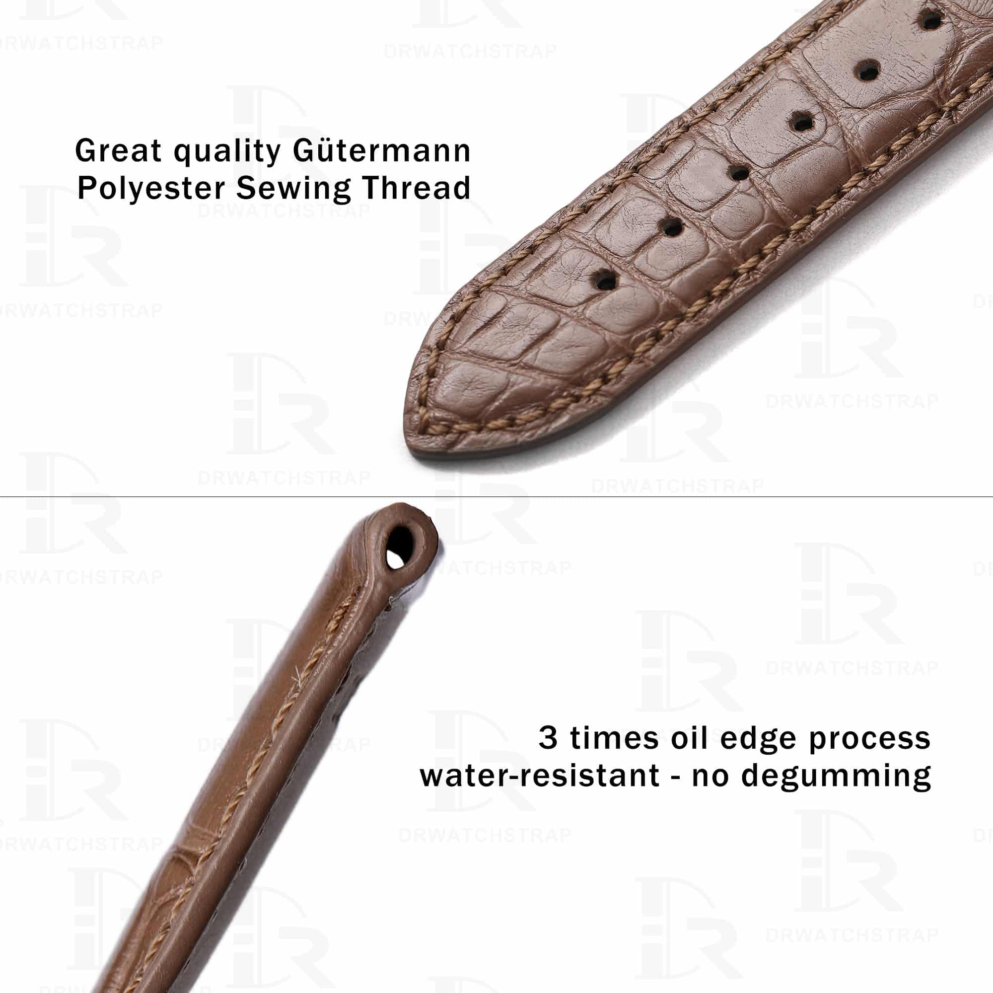 buy custom handmade warm grey replacment alligator watchband for Vacheron Constantin Traditionnelle straps