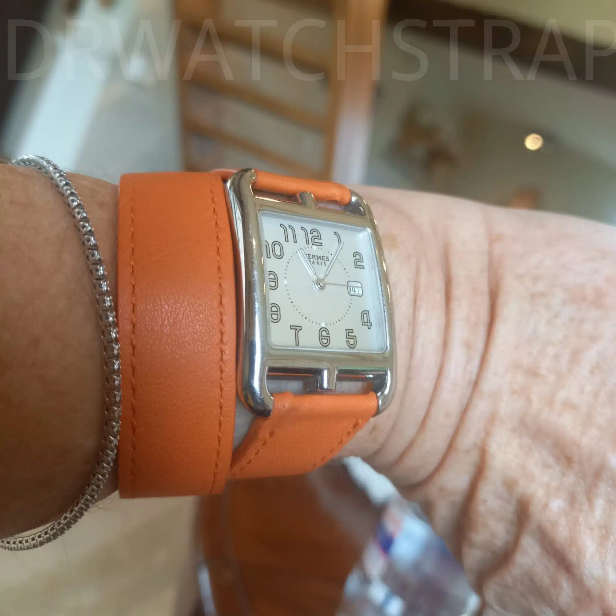 Hermes orange leather watch band replacement strap