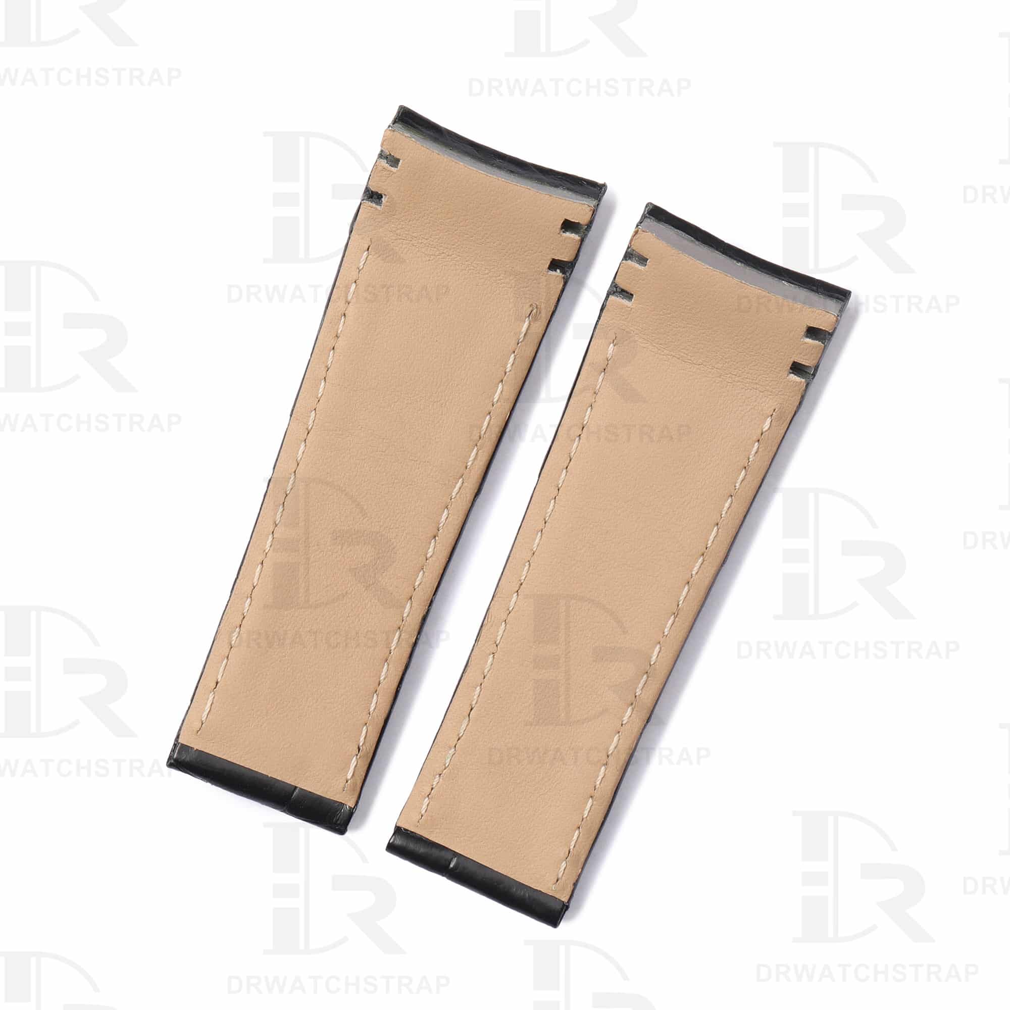 Buy Curved end custom black alligator leather watch strap for Corum Bubble Casino watch band for sale (2)