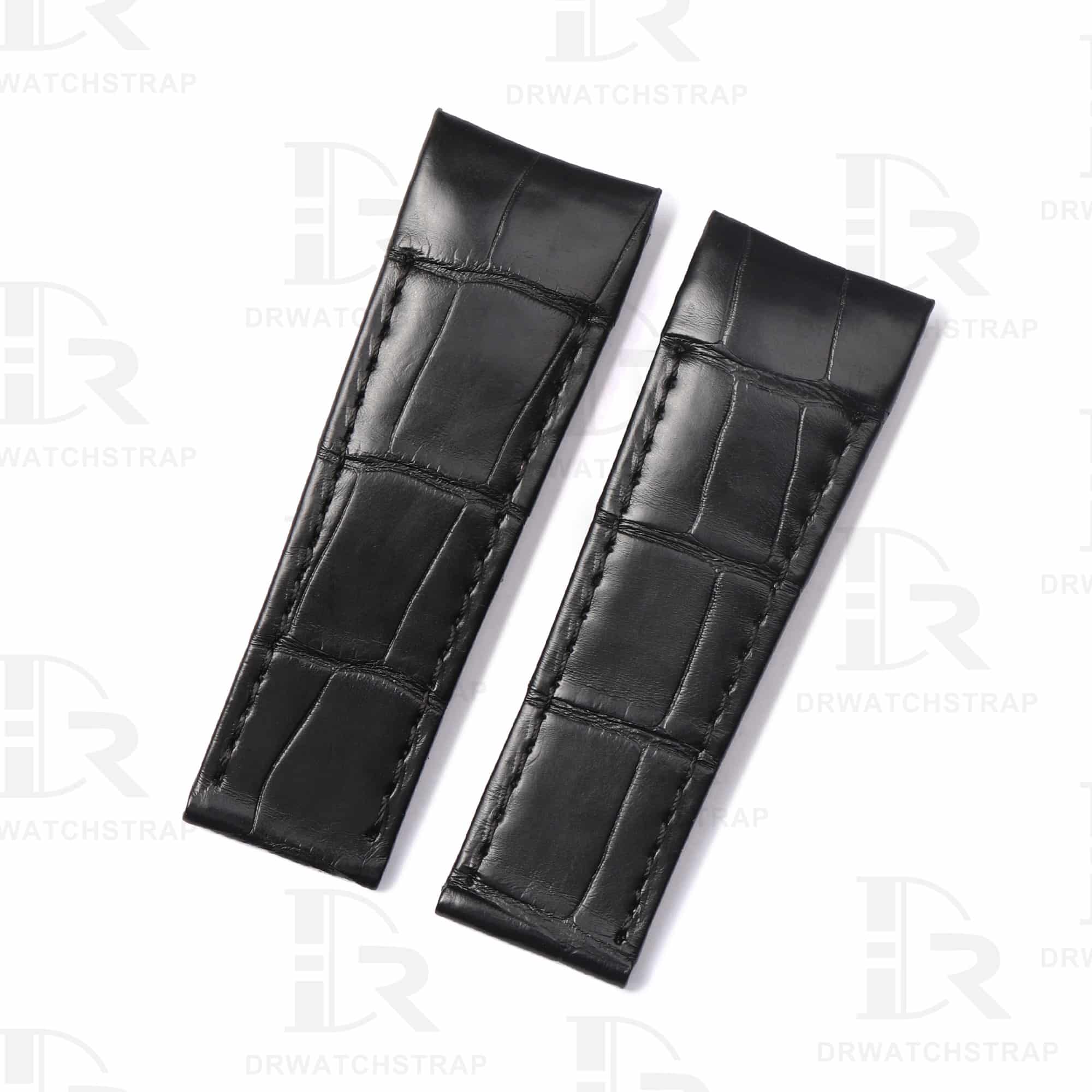 Buy Curved end custom black alligator leather watch strap for Corum Bubble Casino watch bands for sale (1)