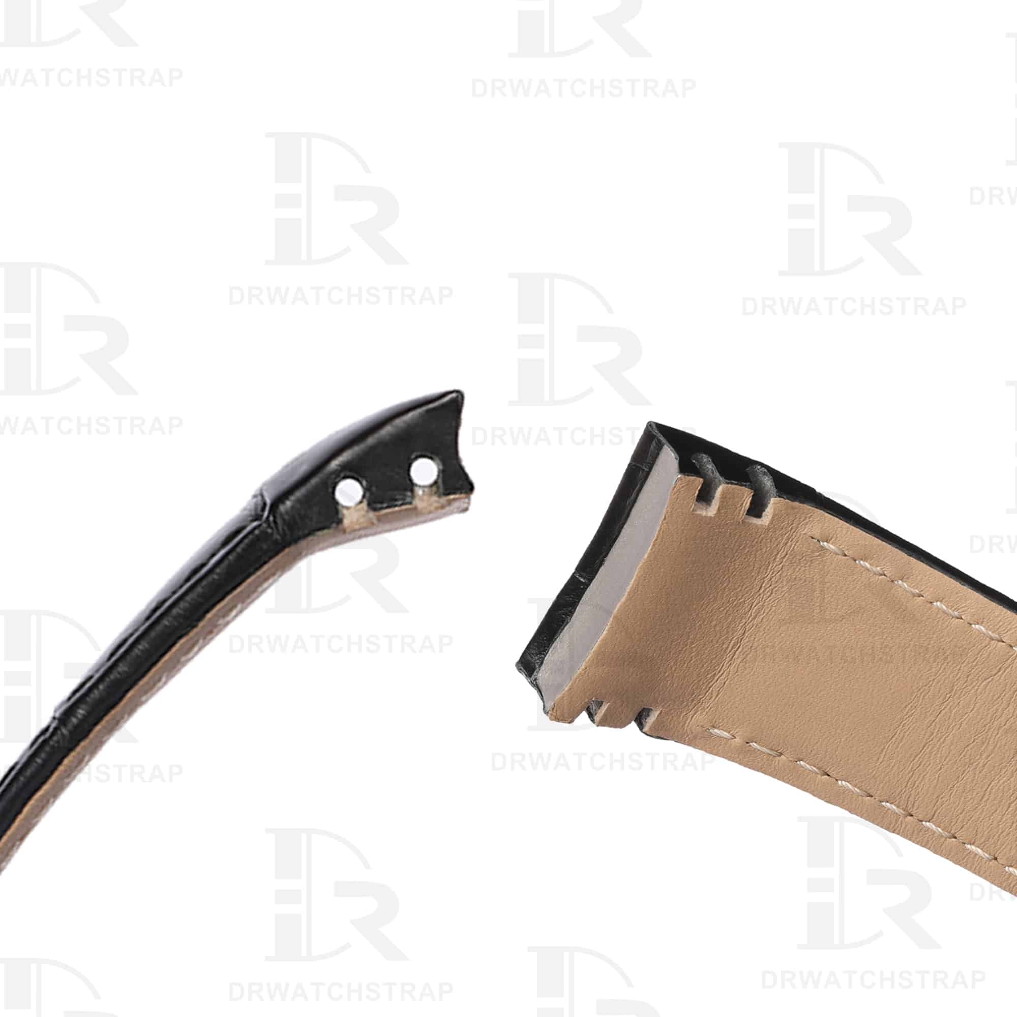 Buy Curved end custom black alligator leather watch strap for Corum Bubble Casino watch bands for sale (2)