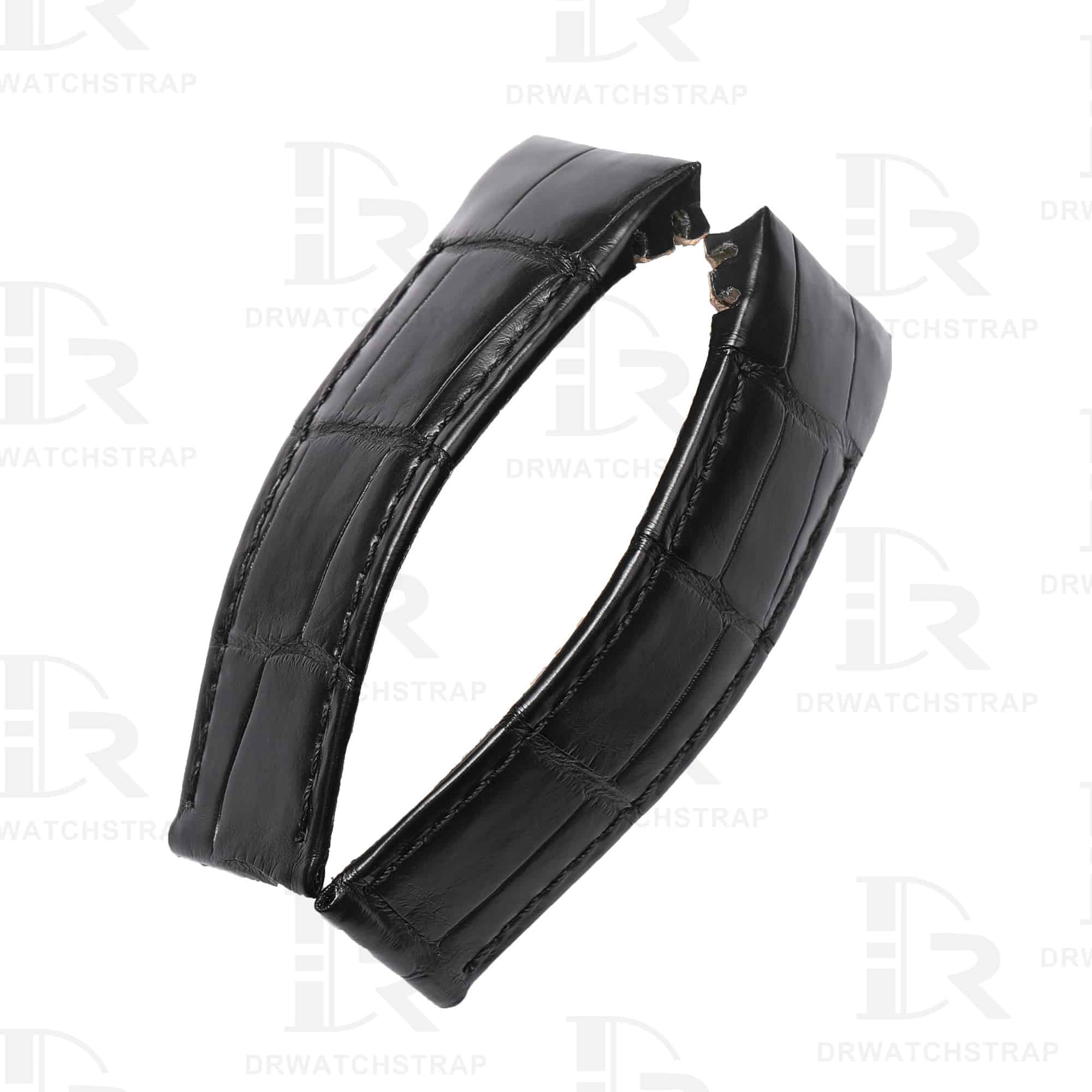 Buy Curved end custom black alligator leather watch strap for Corum Bubble Casino watchbands for sale (1)