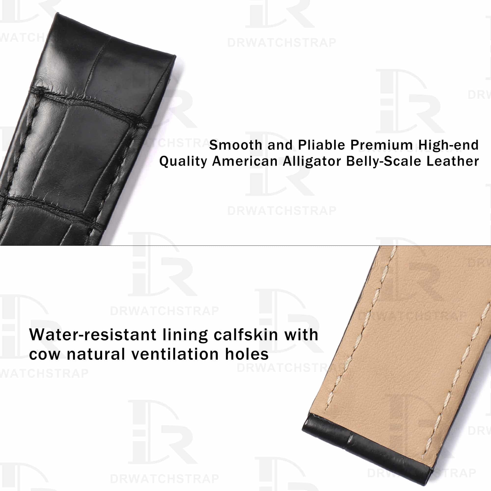 Buy Curved end custom black alligator leather watch strap for Corum Bubble Casino watchbands for sale (2)