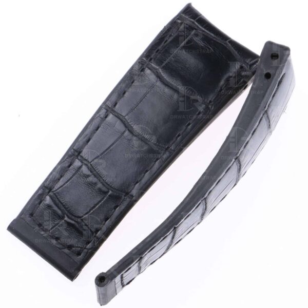 Curved-end custom black alligator leather watch band for Corum Bubble Casino straps for sale