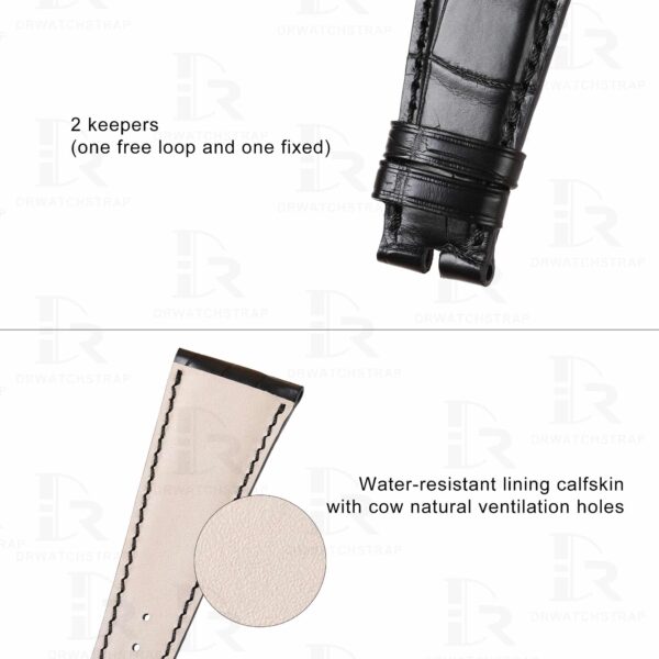 The best quality custom handmade genuine Alligator Crocodile replacement black leather watch band strap for Bvlgari Bulgari Assioma