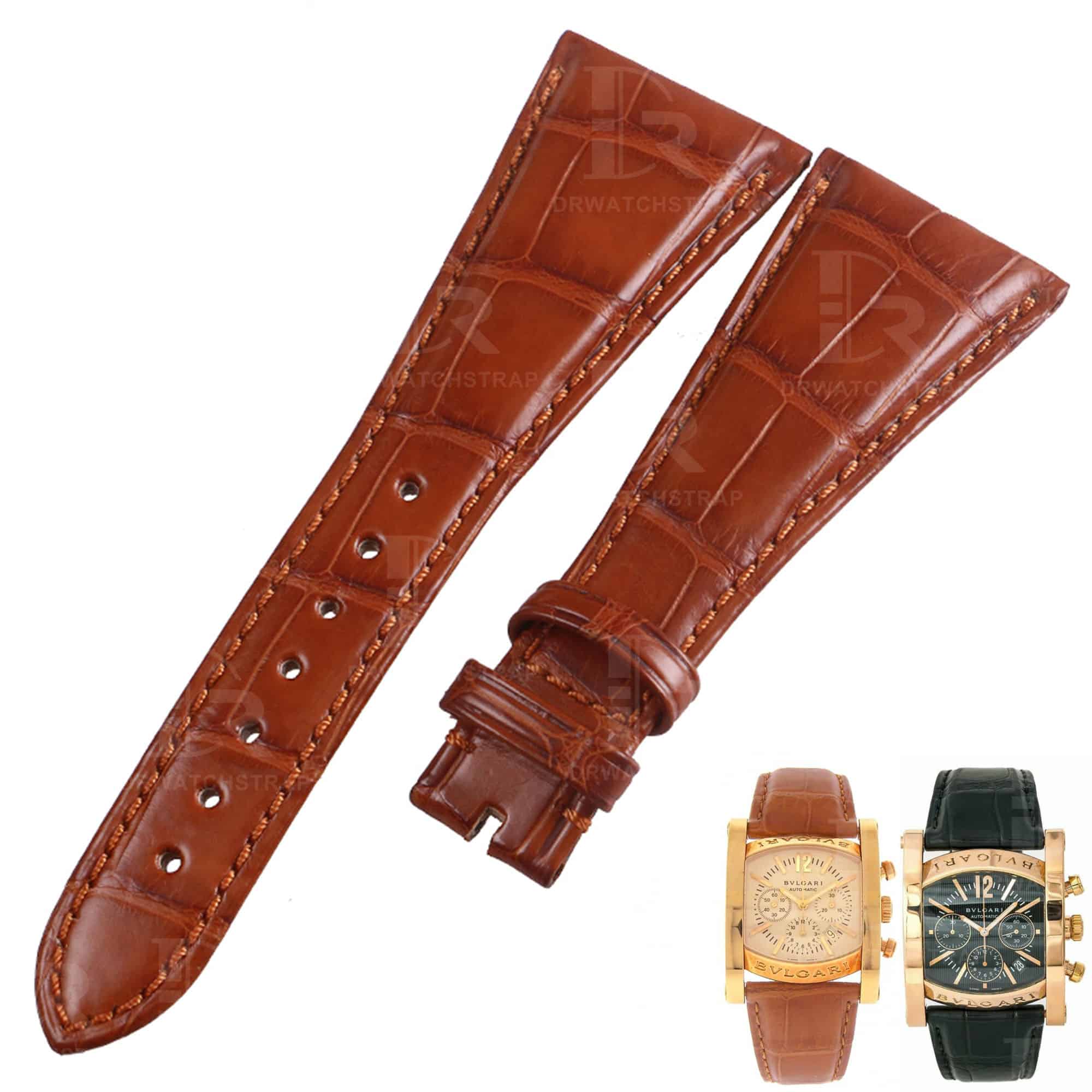 The best quality genuine OEM custom handmade American Alligator Crocodile replacement brown leather watch band and watch strap for Bvlgari Assioma luxury men's women's watches online - Shop the premium belly-scale straps and watchbands from Dr watchstrap at a low price