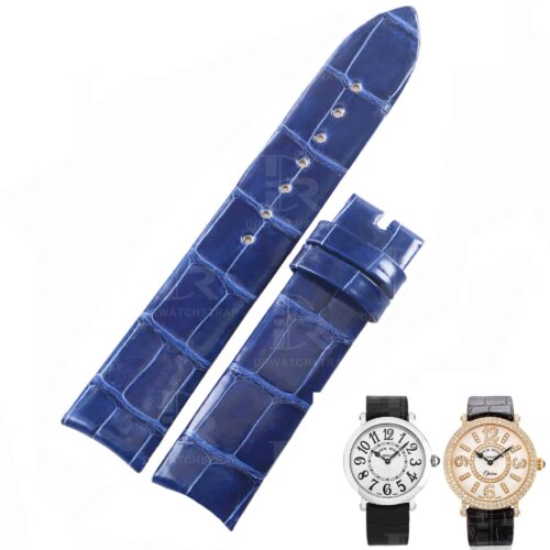 Curved end custom handmade replacement blue leather watchbands for Franck Muller 8038 8035 strap
