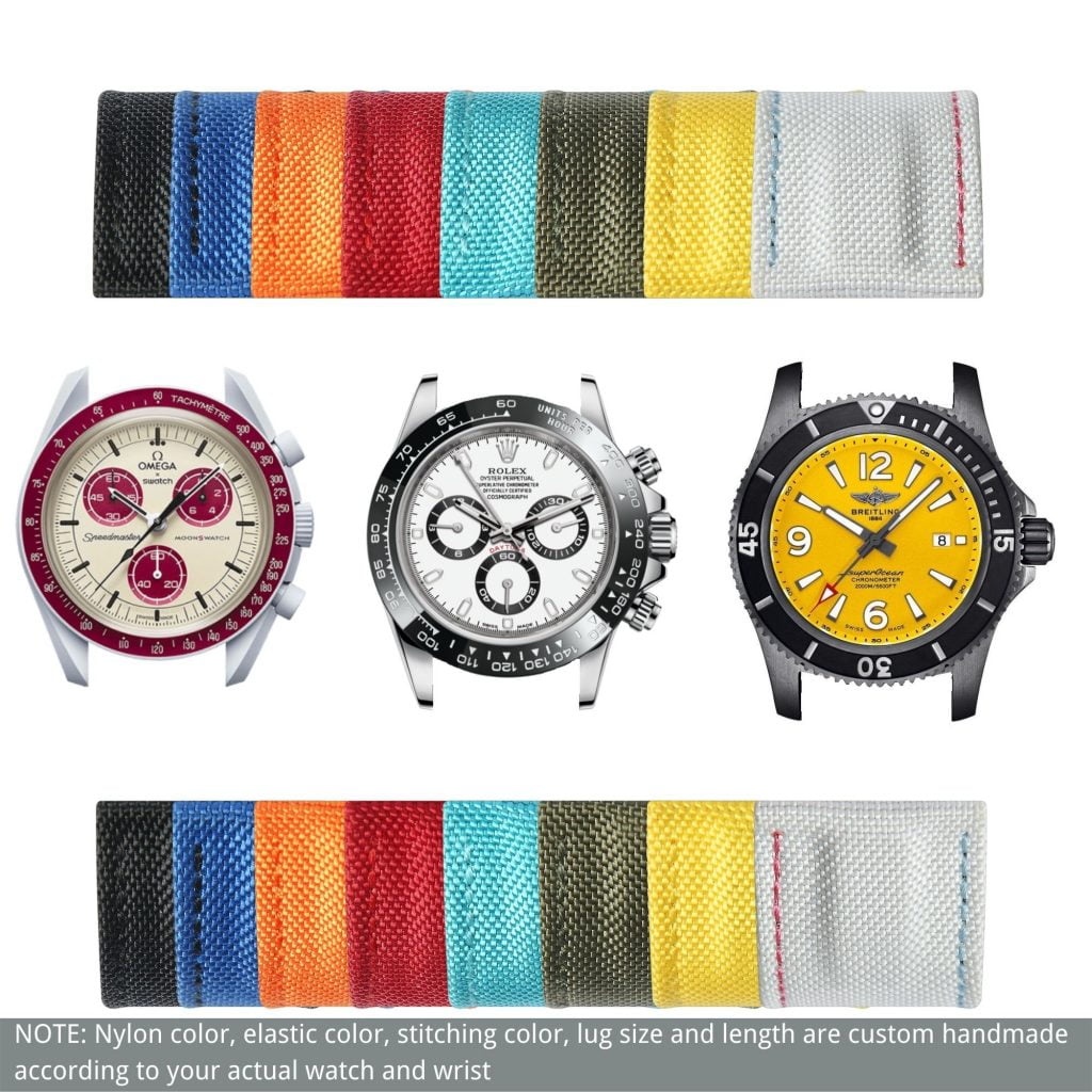 Custom nylon canvas velcro strap elastic watch band 20mm 21mm for Omega Rolex Daytona GMT JLC Patek Philippe Breitling watch