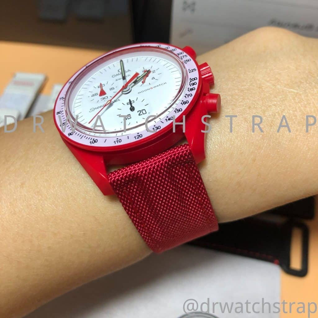Custom nylon canvas velcro strap red elastic watch band 20mm for Omega x Swatch Mission to Mars red watch