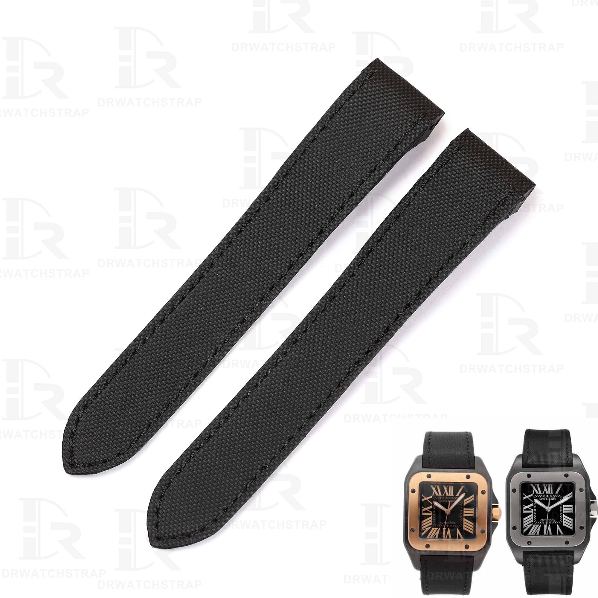 Black nylon watch strap for Cartier De Santos 100 from DR Watchstrap with premium canvas kevlar material