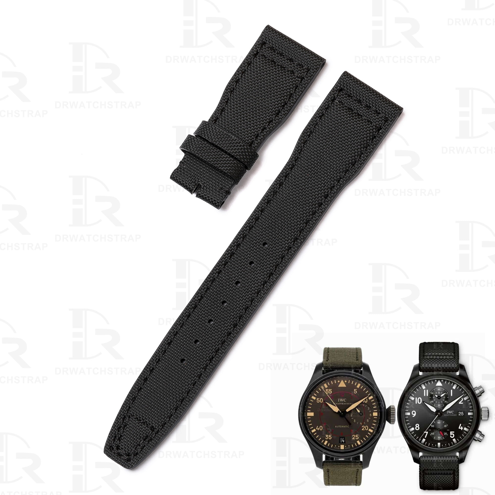 Custom black nylon canvas strap for IWC Big Pilot Top Gun watch
