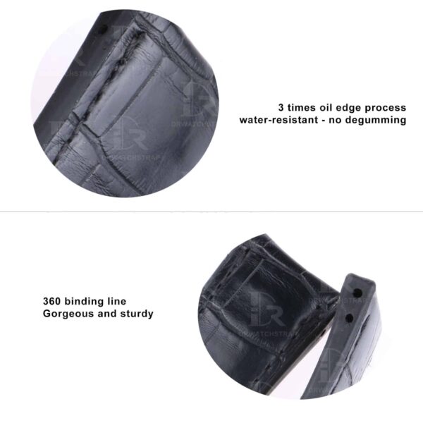 Curved-end custom black alligator leather watch bands for Corum Bubble Casino straps for sale