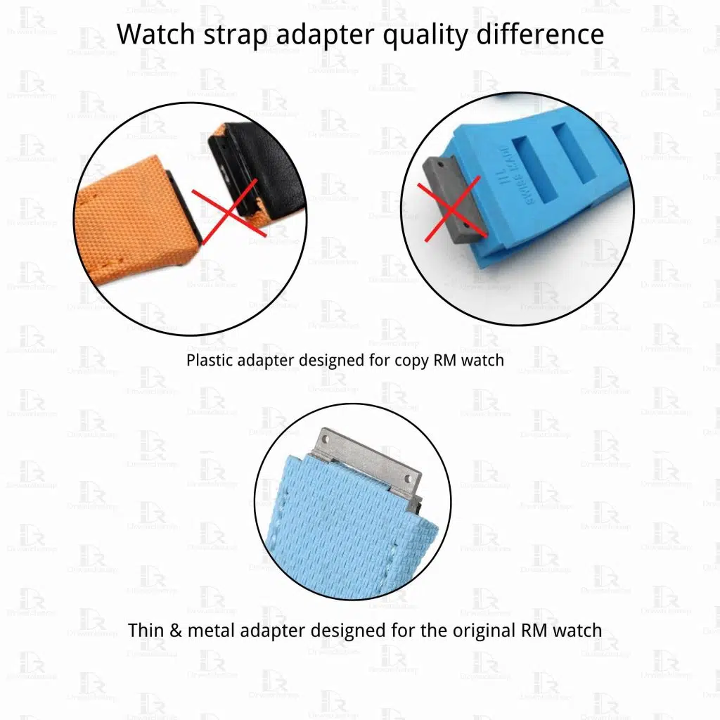 Aftermarket plastic adapter vs metal connector for Richard Mille watch band rubber and canvas