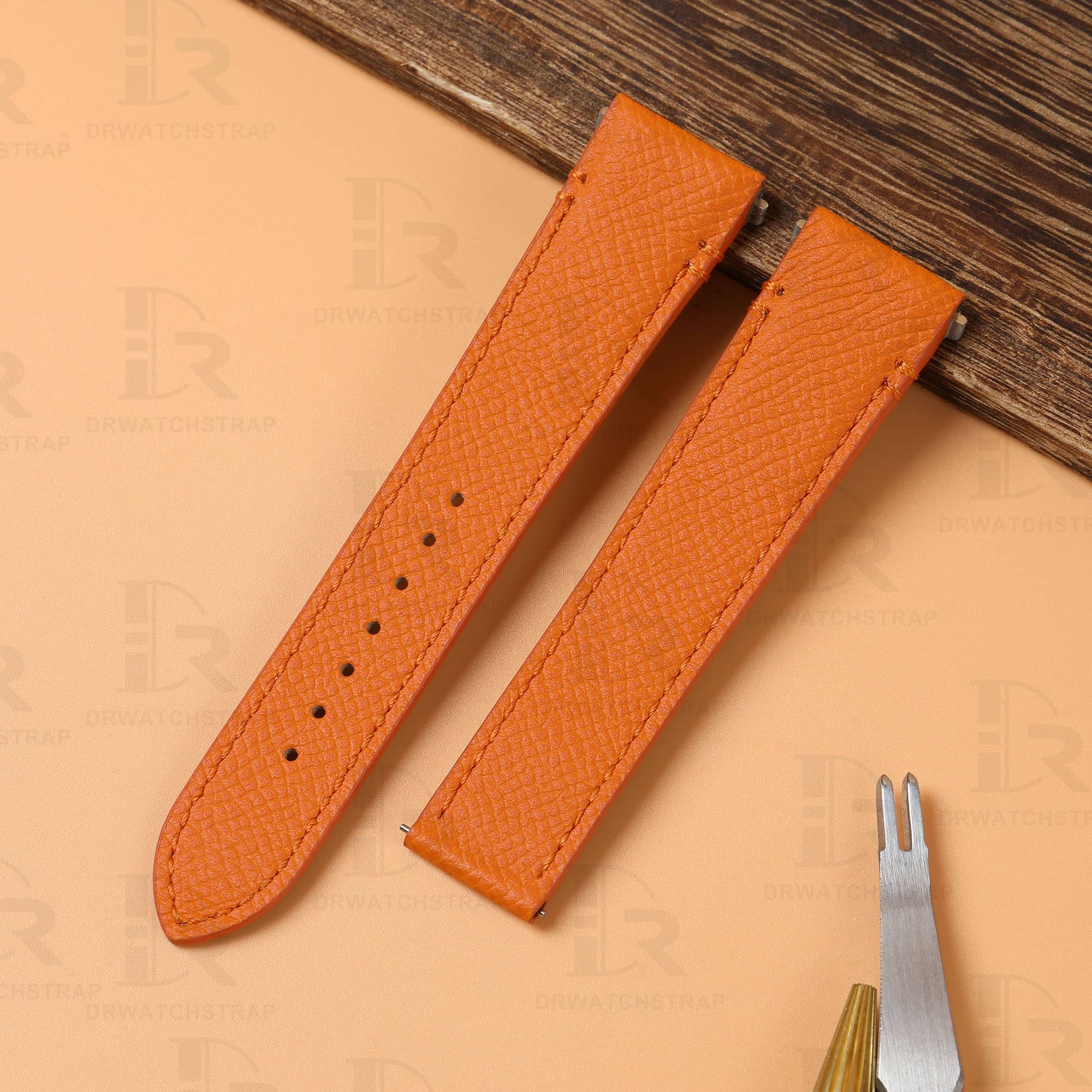 Genuine leather handmade quickswitch Epsom orange leather replacement Cartier de santos strap and watch band for Medium Large Cartier Santos straps