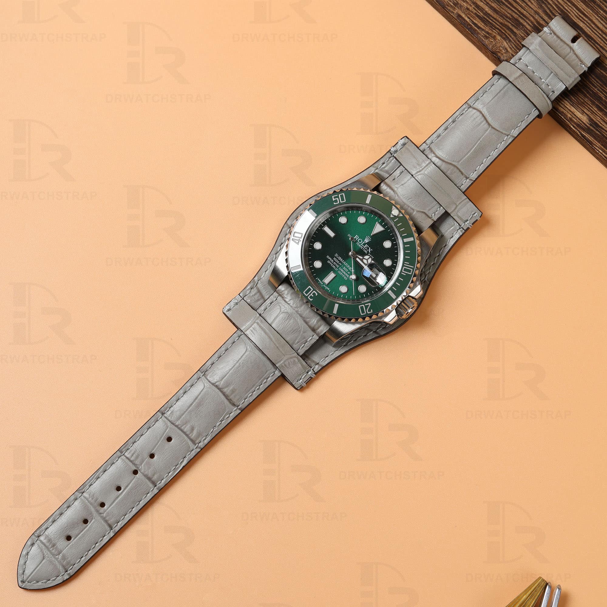 Custom gray leather watch strap 20mm Rolex Bund band for Rolex, Omega, Tudor, Oris, Daytona, Hamilton