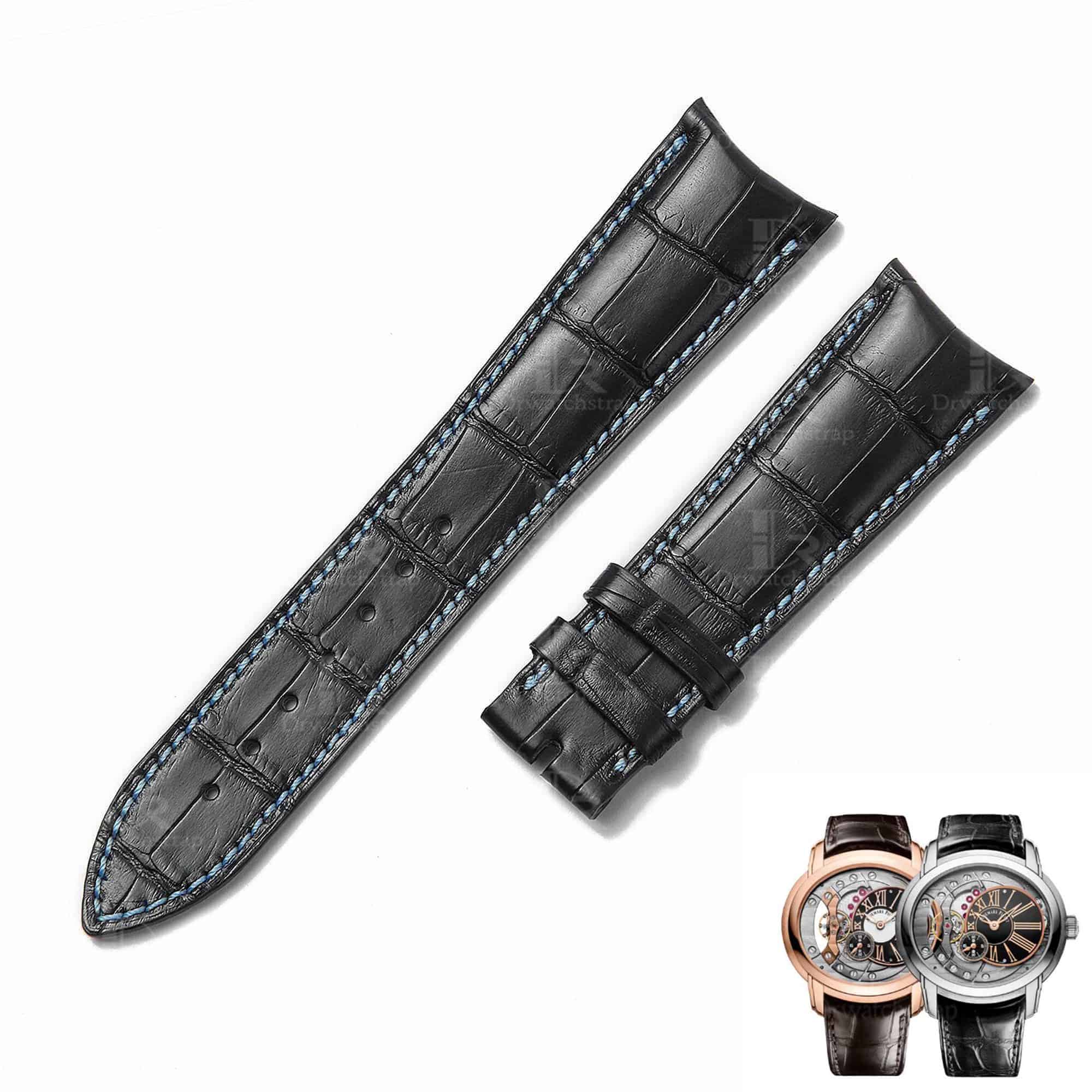 Custom alligator crocodile curved end links Audemars Piguet leather strap replacement Black bands with multi colors and sizes online for sale 20mm 22mm 24mm