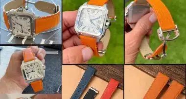 Custom Orange Epsom Leather watch strap for Cartier Santos Large 40mm and Medium 35mm