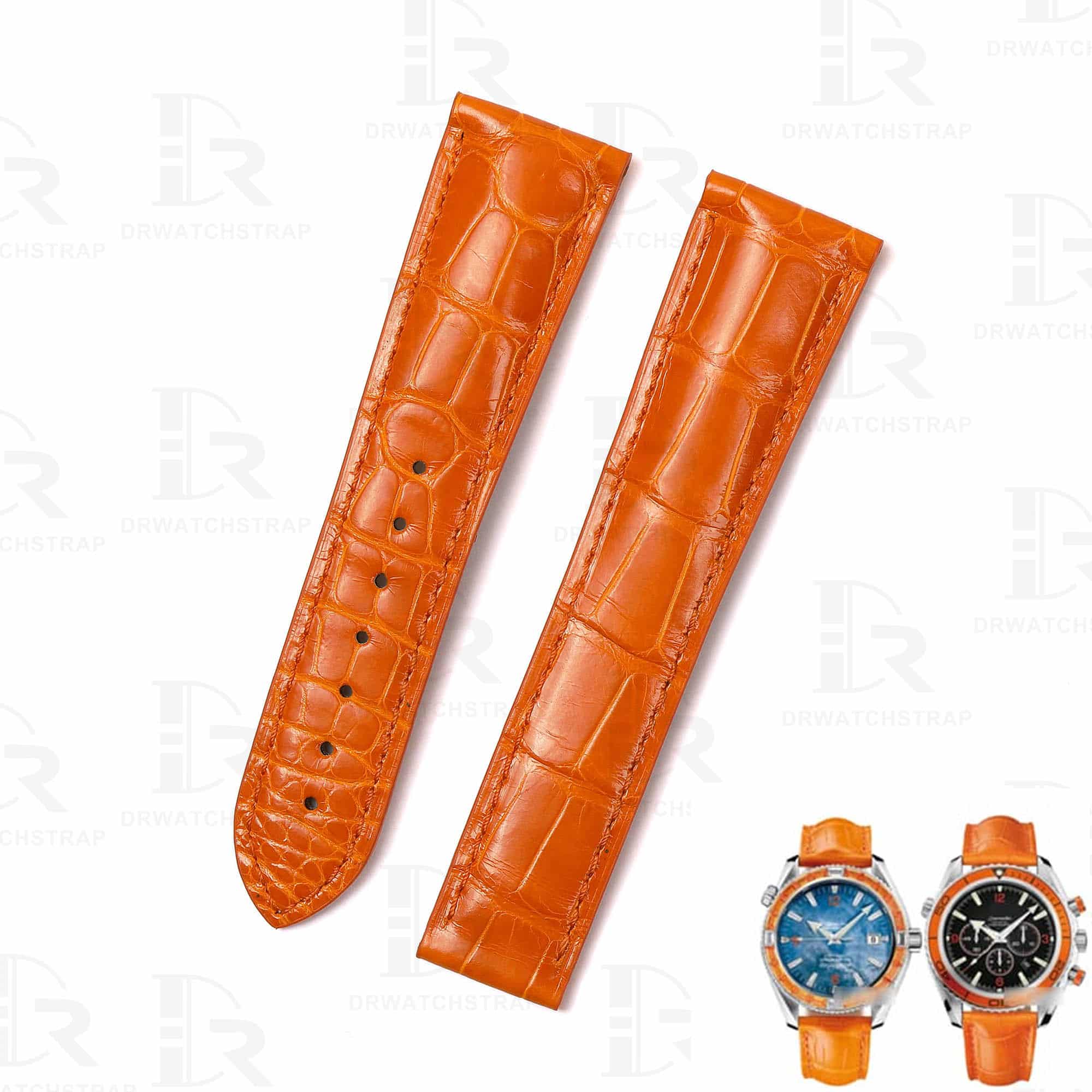 Genuine orange alligator leather watch strap