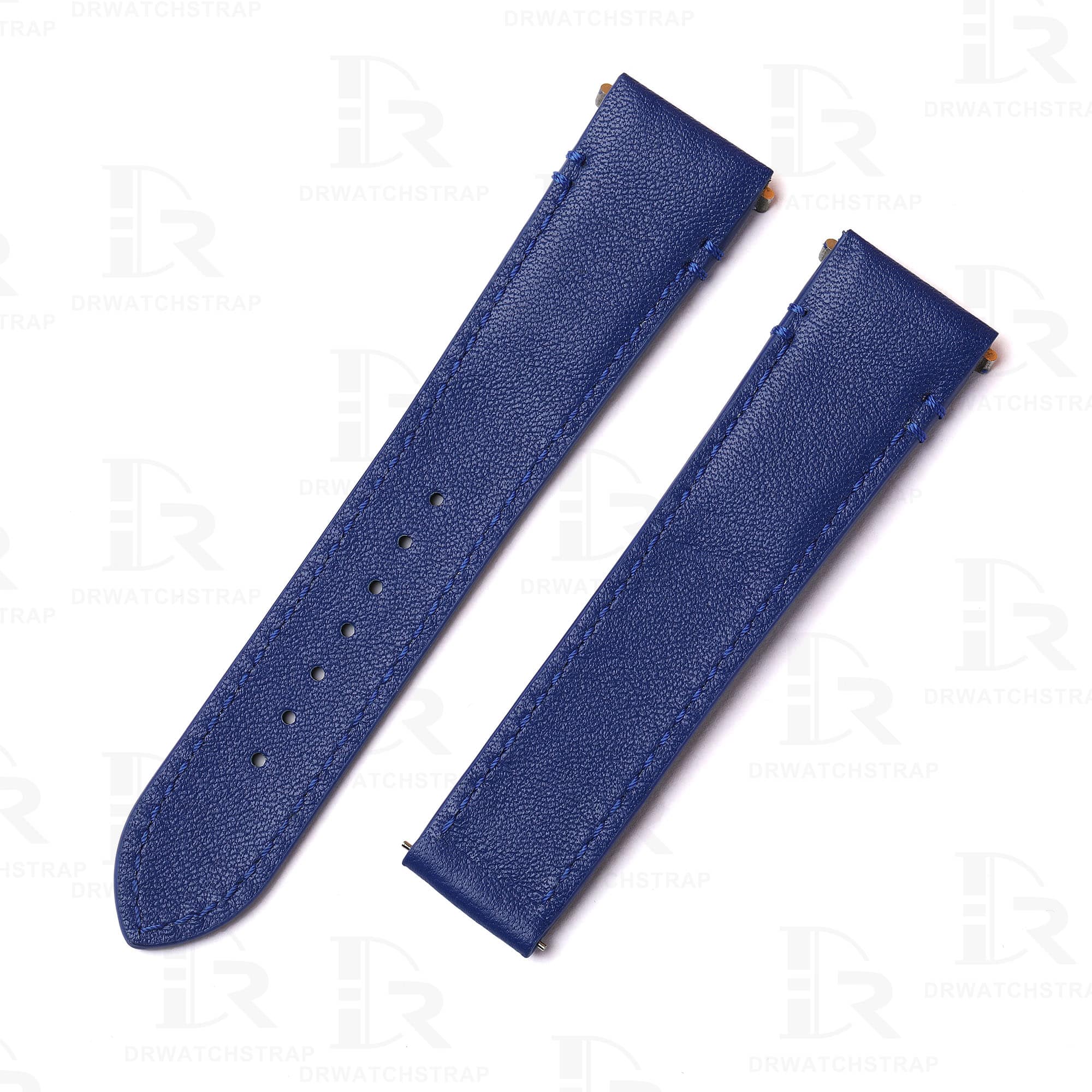 Quick release calfskin Cartier Santos quickswitch royal blue leather watch strap replacement with an interchangeable system leather watchbands for Cartier Santos Larga Medium watches.