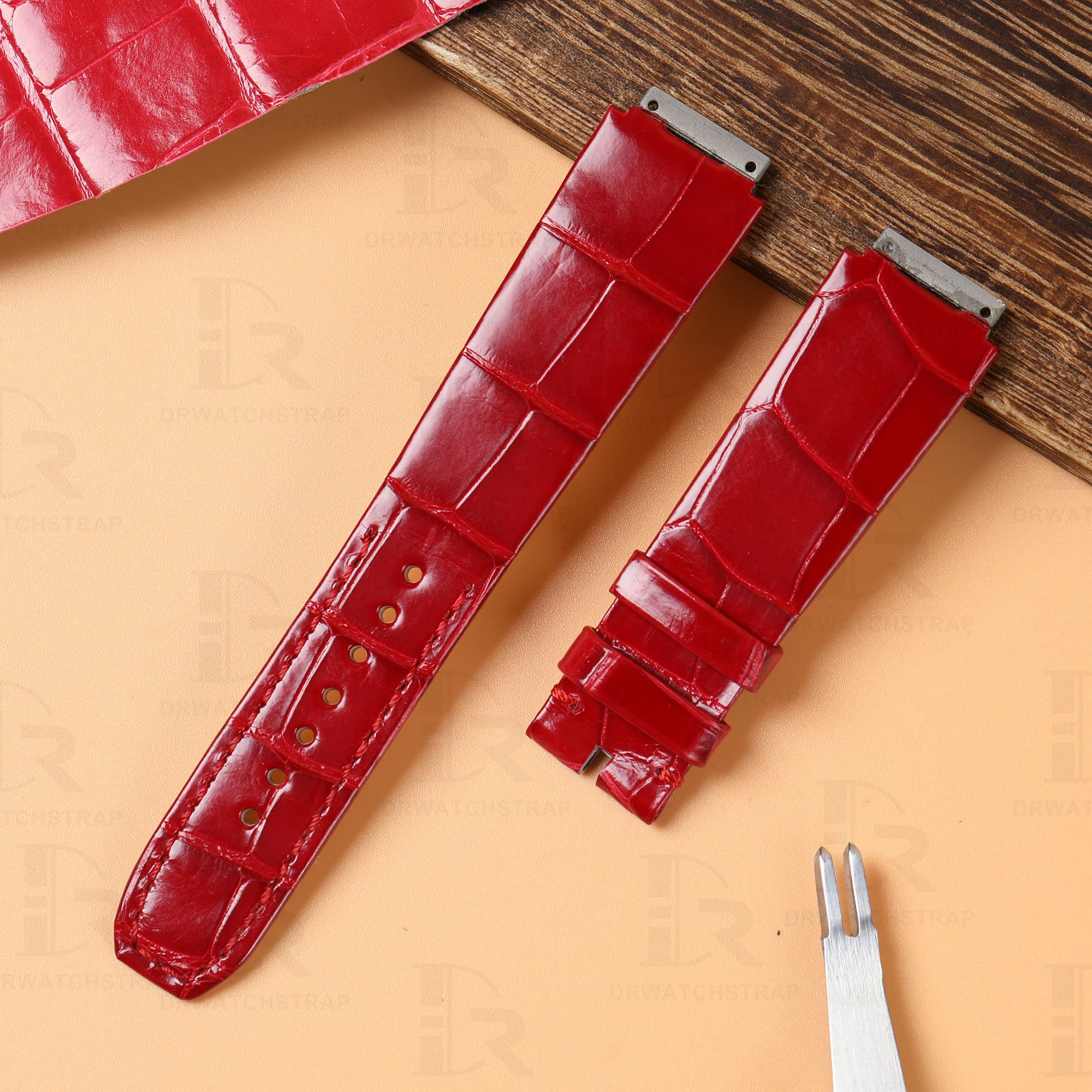 Replacement red crocodile alligator belly-scale leather straps for Richard Mille watch band