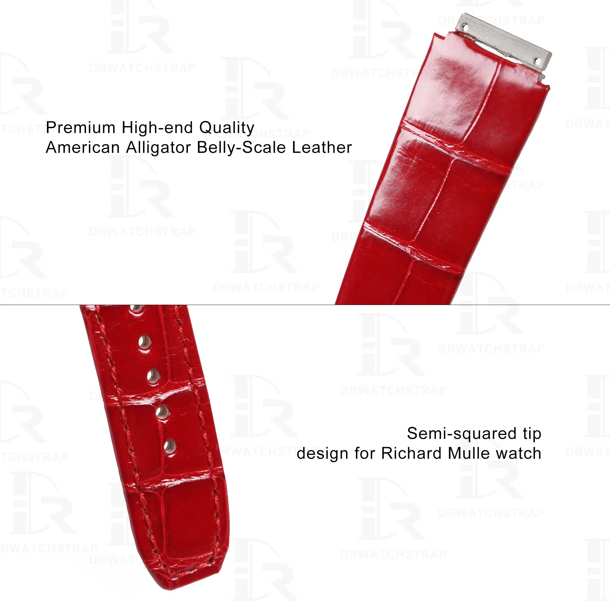 Replacement red crocodile alligator belly-scale leather strap for Richard Mille watch band