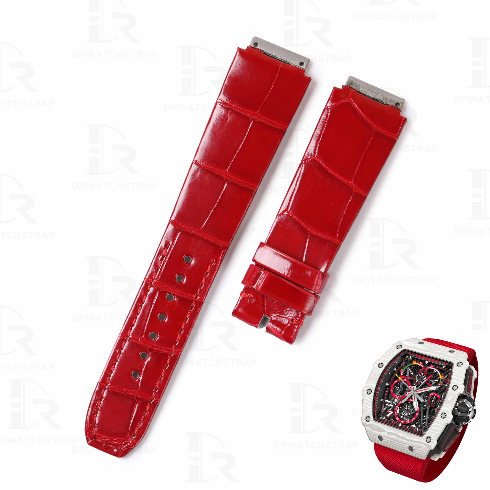 Replacement crocodile alligator belly-scale red leather straps for Richard Mille watchbands