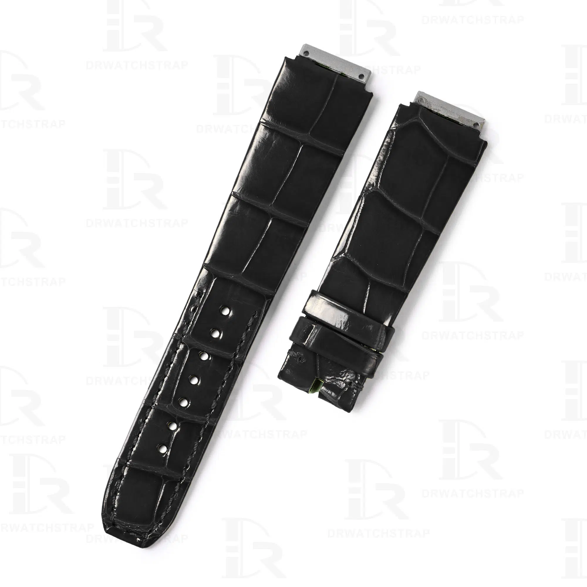 Replacement crocodile alligator black leather straps for Richard Mille RM005 RM 007 RM035, RM027, RM067 and more watch bands