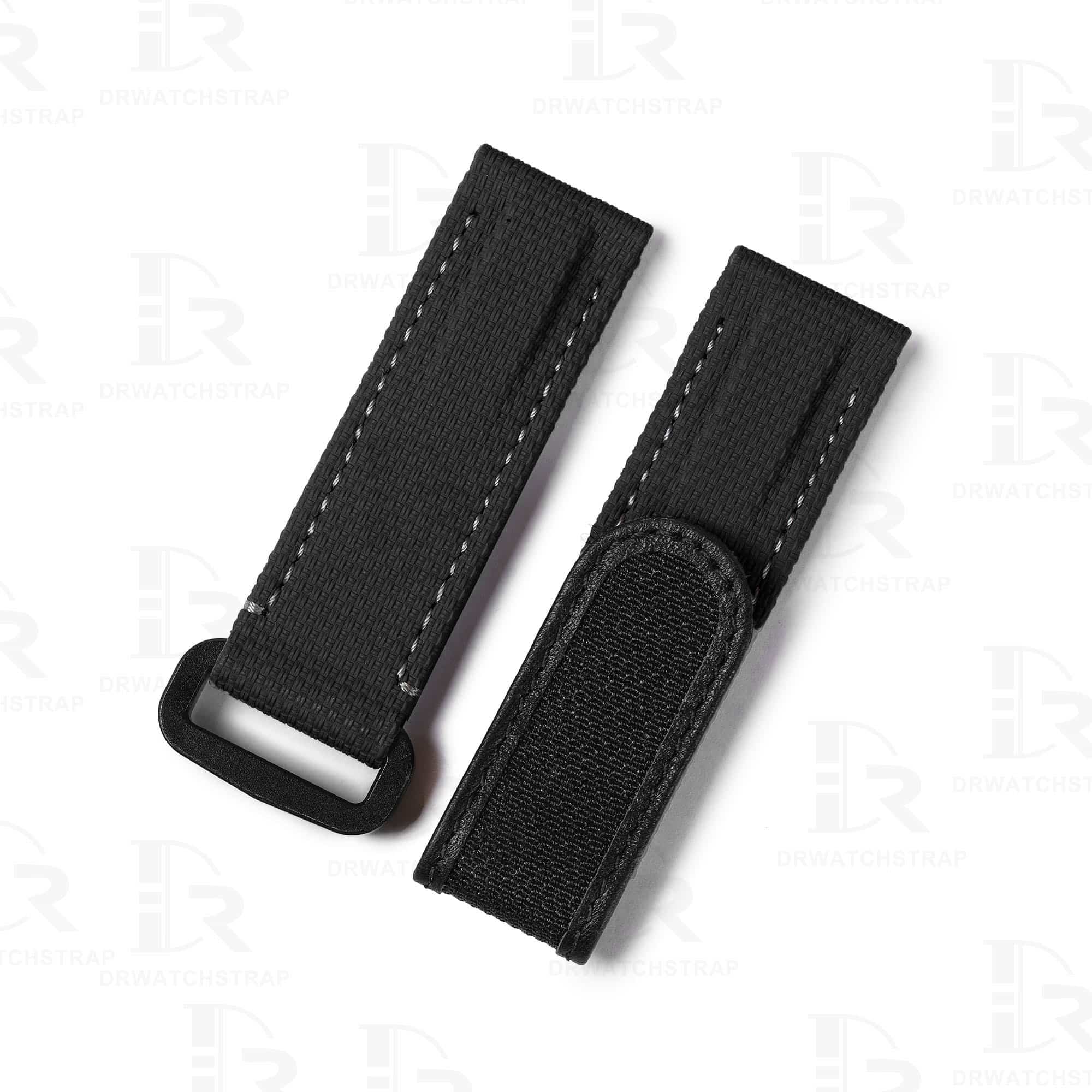 Custom best quality canvas black replacement velcro rubber band bracelets and watch straps online for Rolex, Blancpain, Omega, and any other man or women watches with flat ends watch bands at a low price