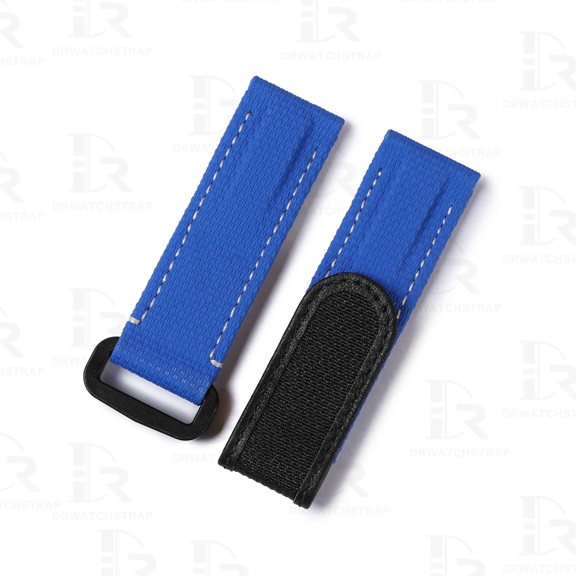 Custom best quality canvas blue replacement velcro rubber watch strap and watch band online for Rolex, Blancpain, Omega, and any other man or women watches with flat ends watch bands replacement from DRwatchstrap at a low price