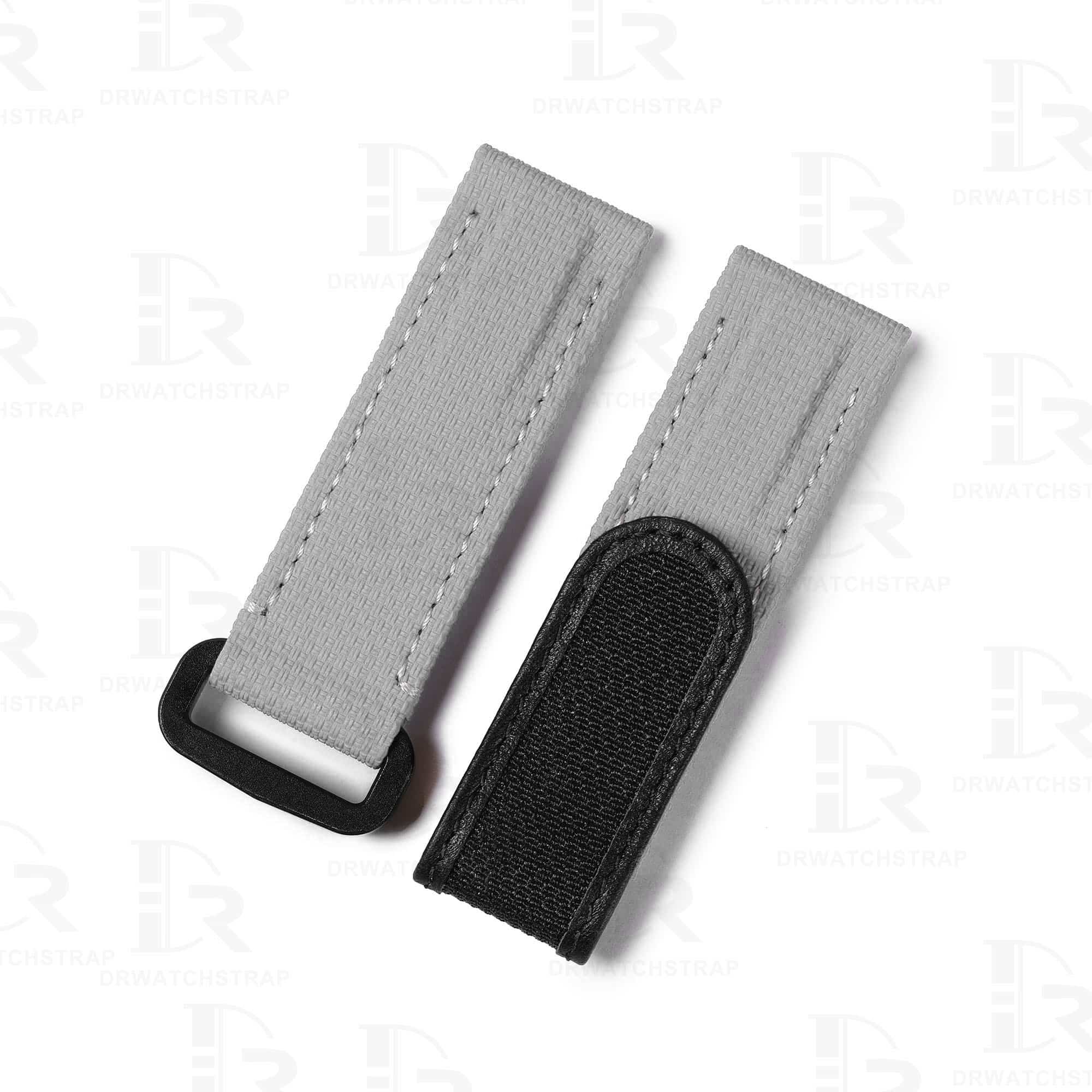 Custom best quality canvas grey replacement velcro rubber watch strap and watch band online for Rolex, Blancpain, Omega, and any other man or women watches with flat ends watch bands replacement from DRwatchstrap at a low price