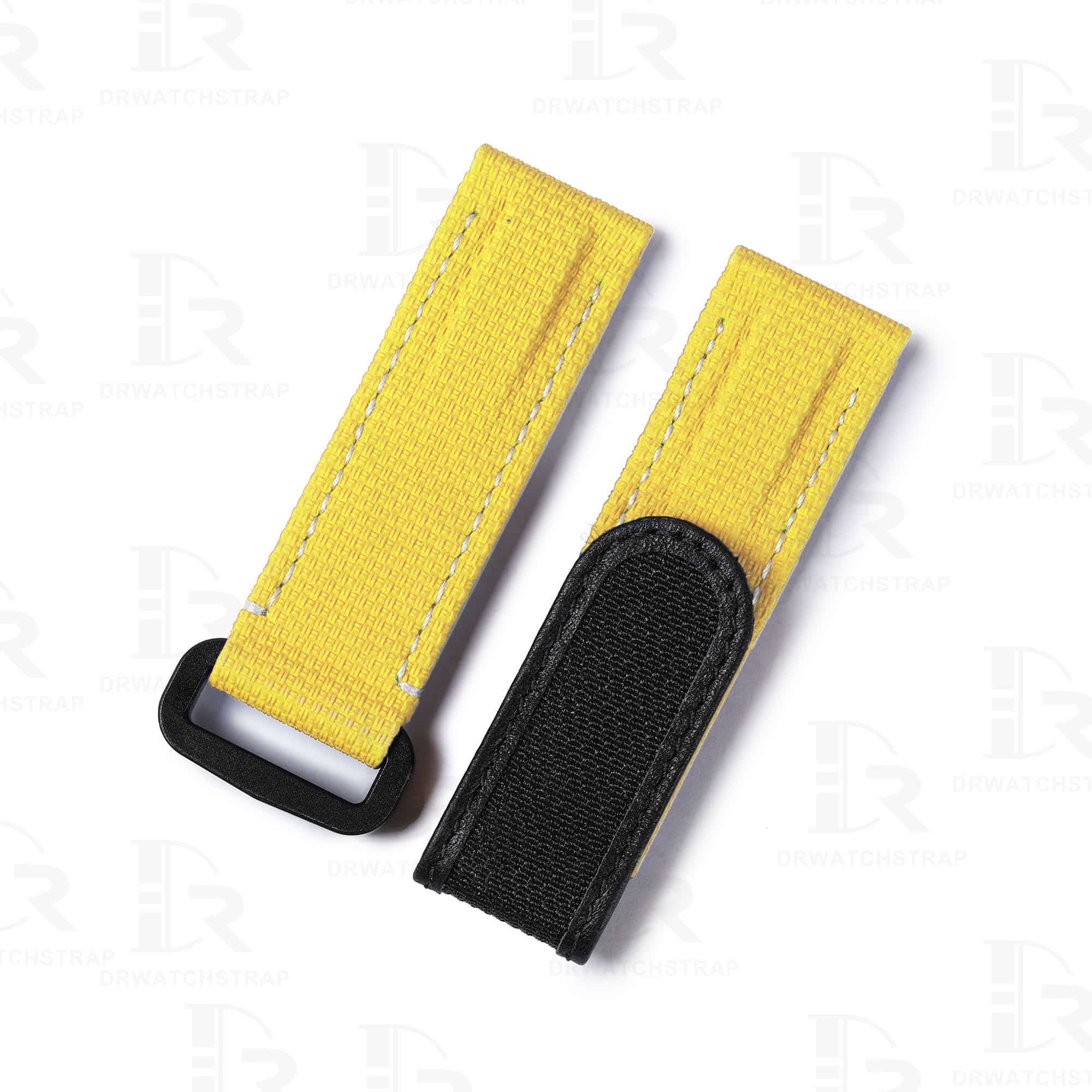 Custom best quality canvas yellow replacement velcro rubber watch strap and watch band online for Rolex, Blancpain, Omega, and any other man or women watches with flat ends watch bands replacement from DRwatchstrap at a low price