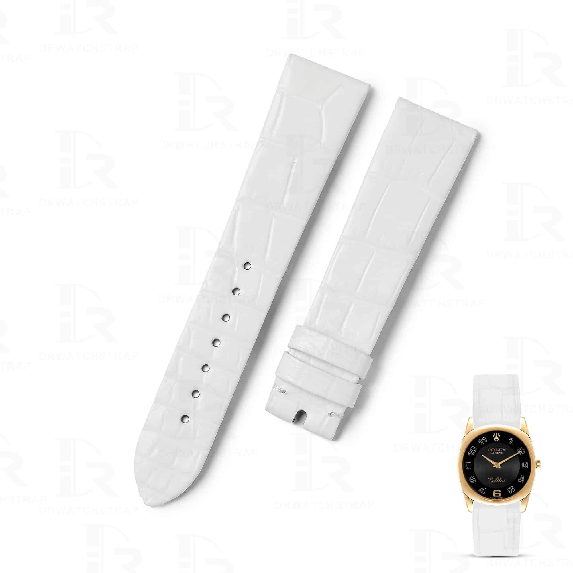 Genuine best quality alligator crocodile white Belly-scale replacement leather watch band and strap for Rolex celline old model ladies men watches online - OEM handmade leather straps and watch bands for sale at a low price