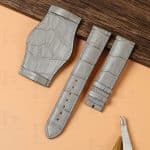 Custom alligator leather watch band Grey gray with grooves for Cartier Roadster watch Chronograph