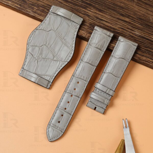 Custom genuine gray calf leather alligator grain 20mm Rolex Bund leather watch band and strap replacement for Rolex, Omega, Tudor, Oris, Daytona, Hamilton