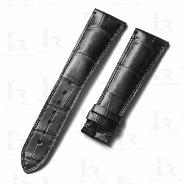 Premium best quality American Alligator OEM custom black 23mm Cartier tank leather straps & watch bands for Cartier Tank & Ronde SOLO watches online from DR Watchstrap - Shop the genuine crocodile handmade leather watch strap and watch band online at a low price