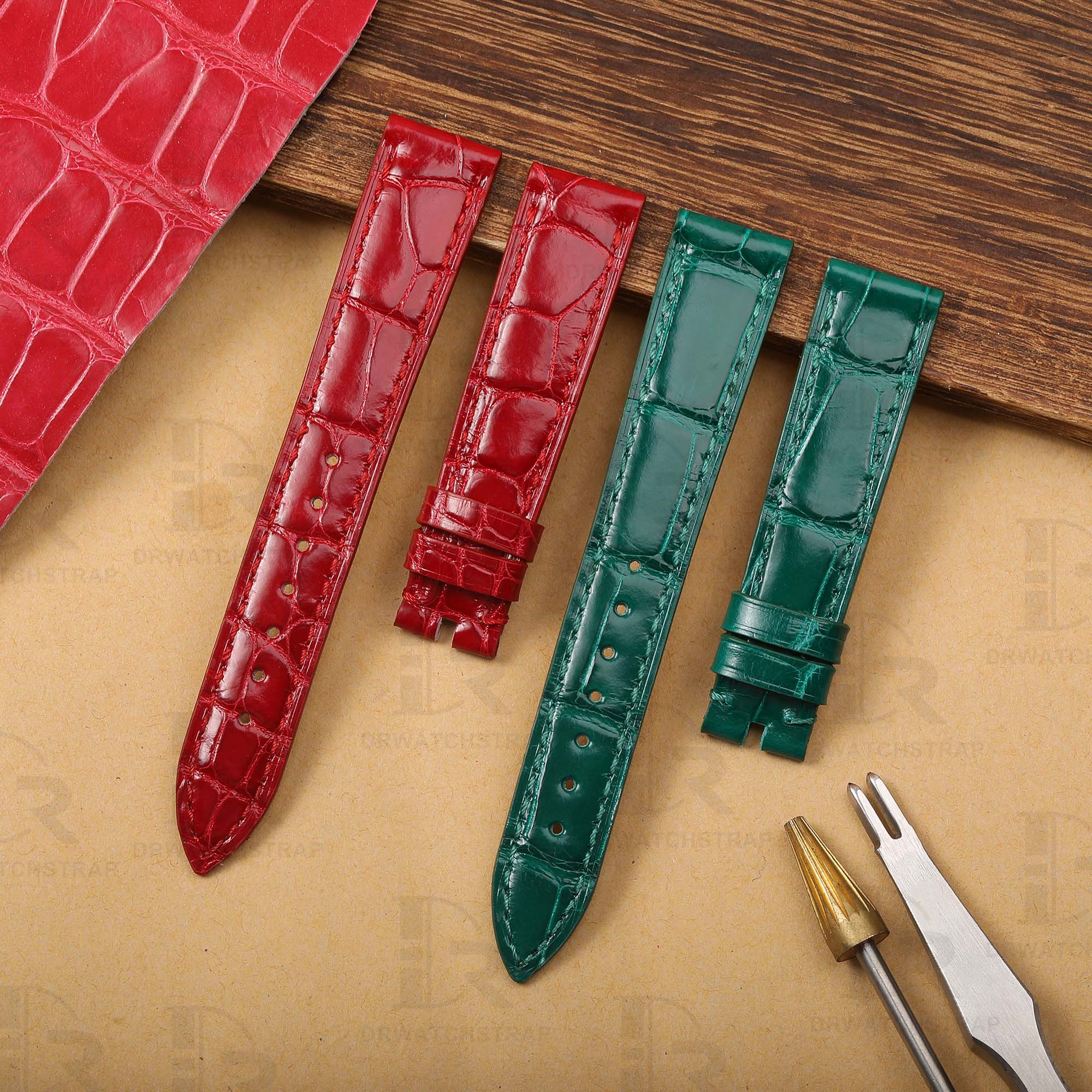 Buy custom Rolex Cellini Vintage straps Red Green 16mm leather watch band for sale