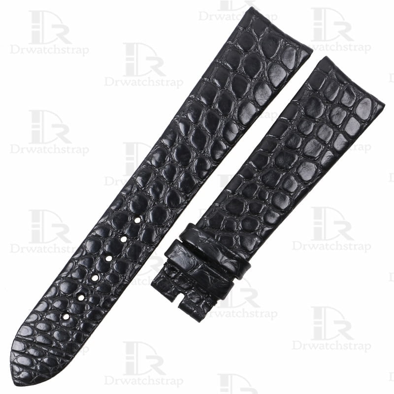 Handmade Genuine best quality American Alligator Round-scale Curved-end Black leather watch straps & watch bands replacement for Rolex Cellini & Girard Perregaux 1966 luxury watches - Shop and buy aftermarket OEM high-end leather straps from dr watchstrap for sale at a low price
