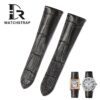 Genuine Alligator custom aftermarket handmade Black leather straps and watch bands replacement for Cartier American tank, France tank, Must, Ronde, Cle de