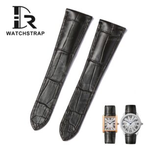 Genuine Alligator custom aftermarket handmade Black leather straps and watch bands replacement for Cartier American tank, France tank, Must, Ronde, Cle de