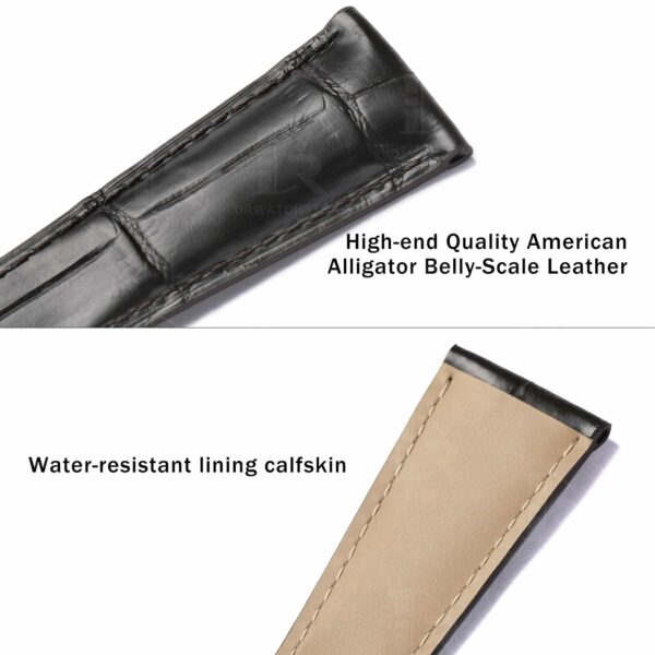 Genuine Alligator custom aftermarket handmade Black leather straps and watch bands replacement for Cartier American tank, France tank, Must, Ronde, Cle de