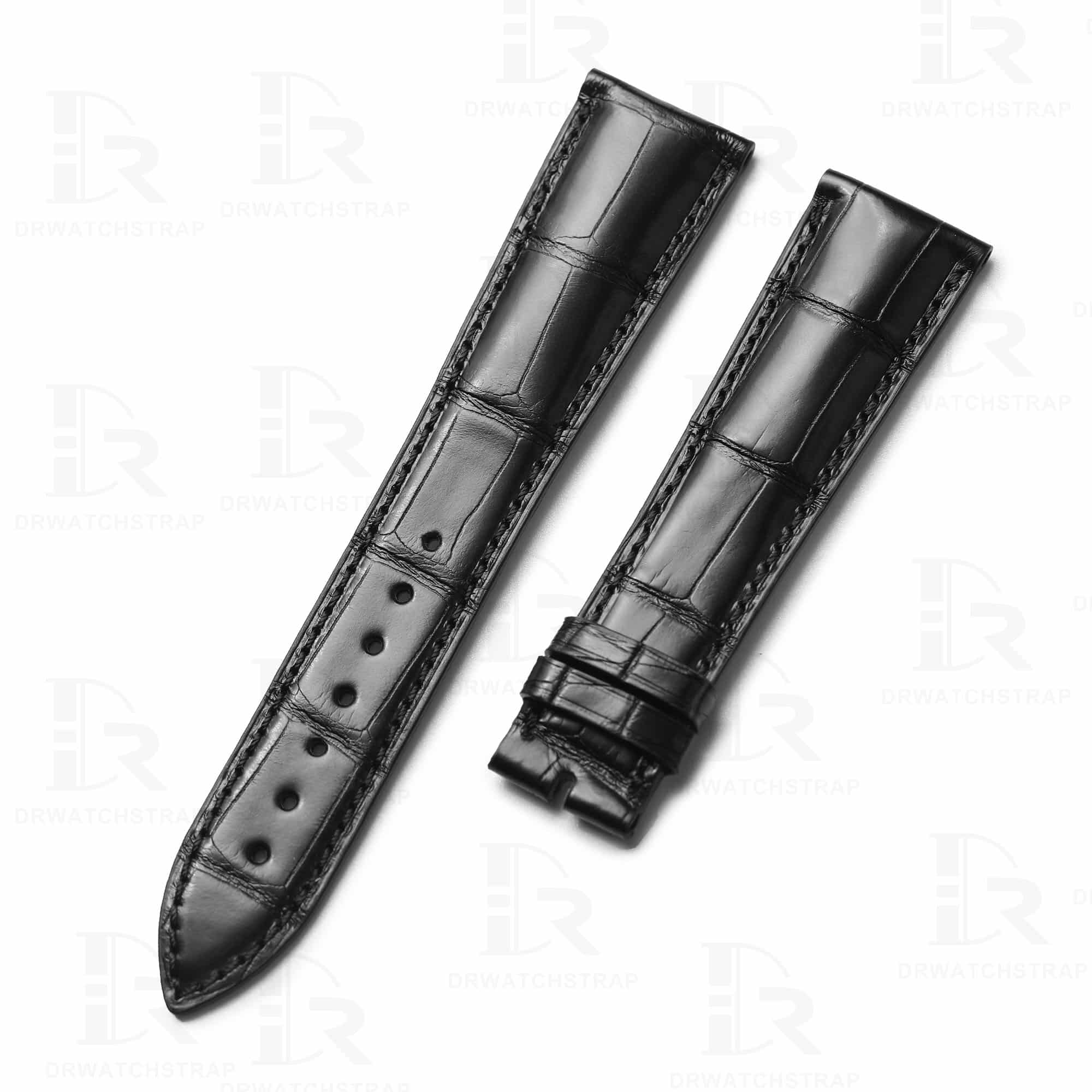 Custom handmade best quality replacement alligator black leather watchbands for Blancpain Villeret 6654 6838 straps