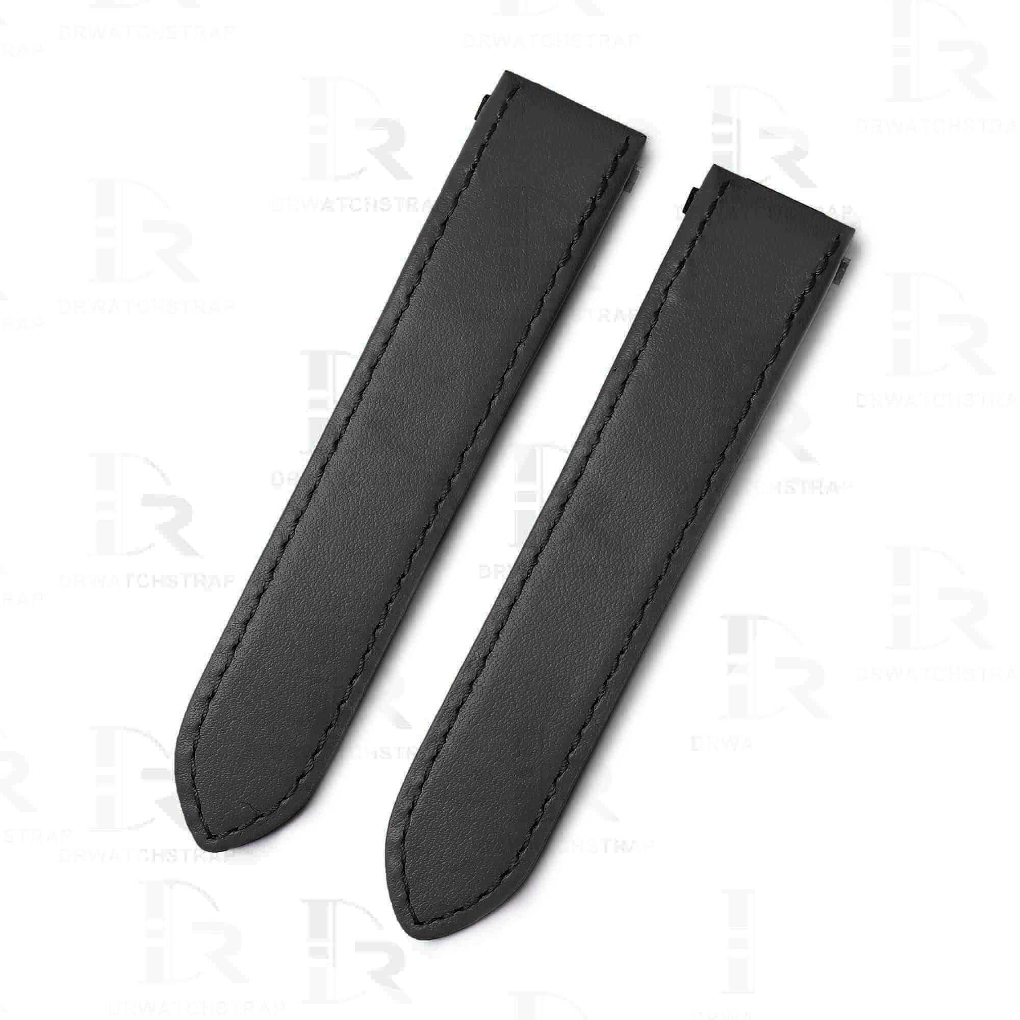 Custom replacement black calfskin leather watchbands for Cartier Roadster strap