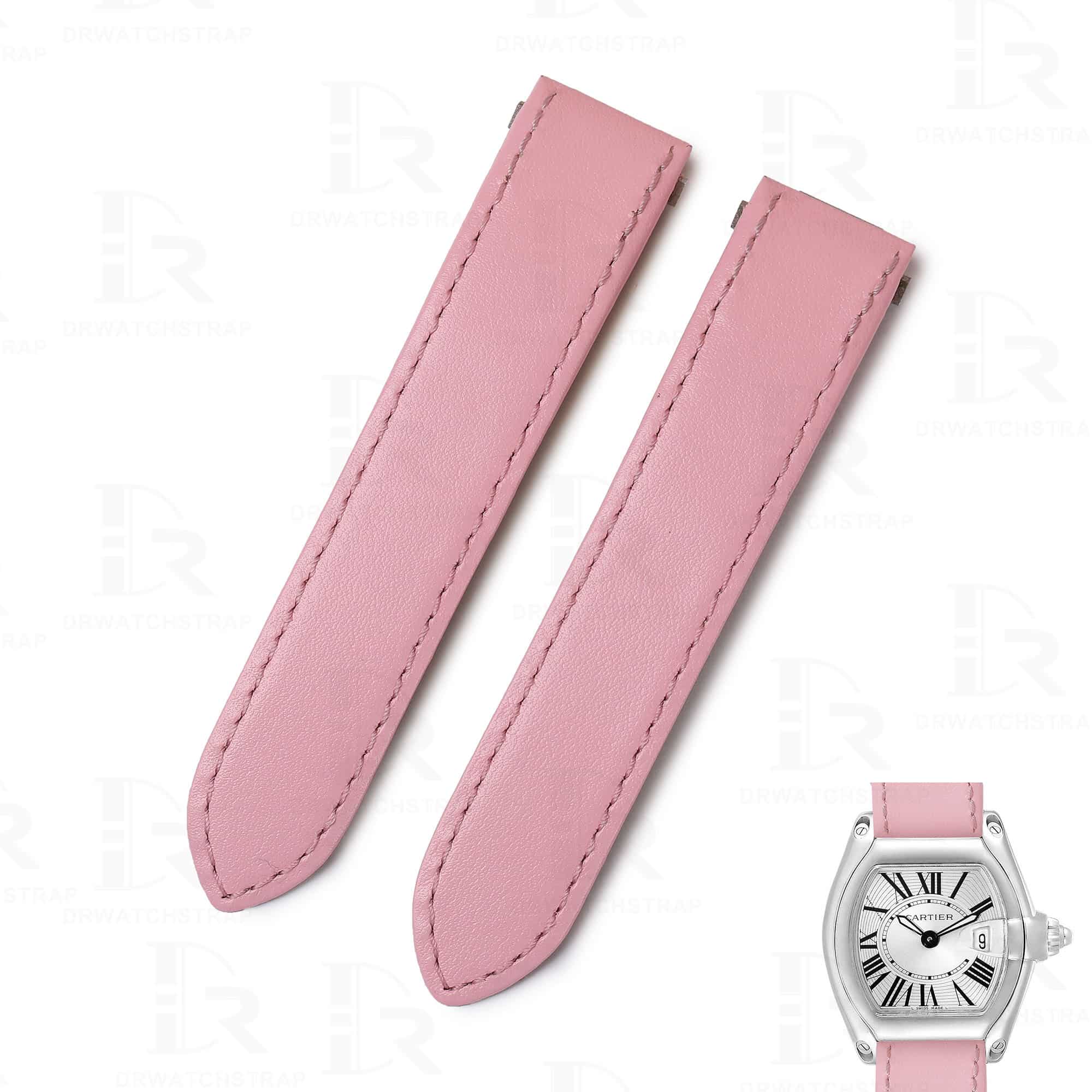 Genuine best quality calfskin material handmade Pink leather watch strap and watch band replacement for Cartier Roadster Chronograph, XL, 2510, GMT 19mm 20mm mens and women's watches with Quickswitch system for sale - Shop the Quick release premium calf leather straps and watchbands from DR Watchstrap online at a low price