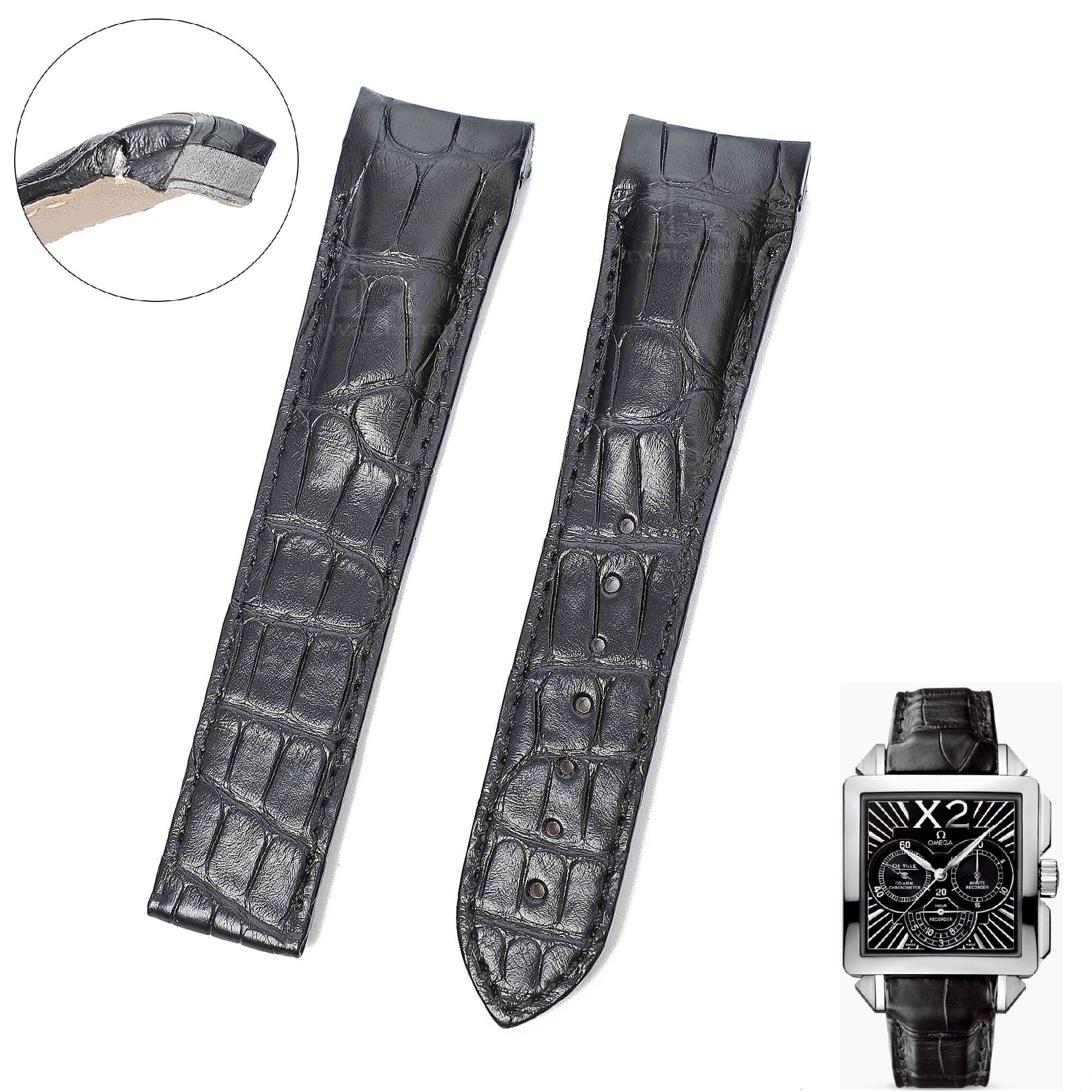 Buy custom black leather watch strap for Omega DeVille X2 Big Date replacement