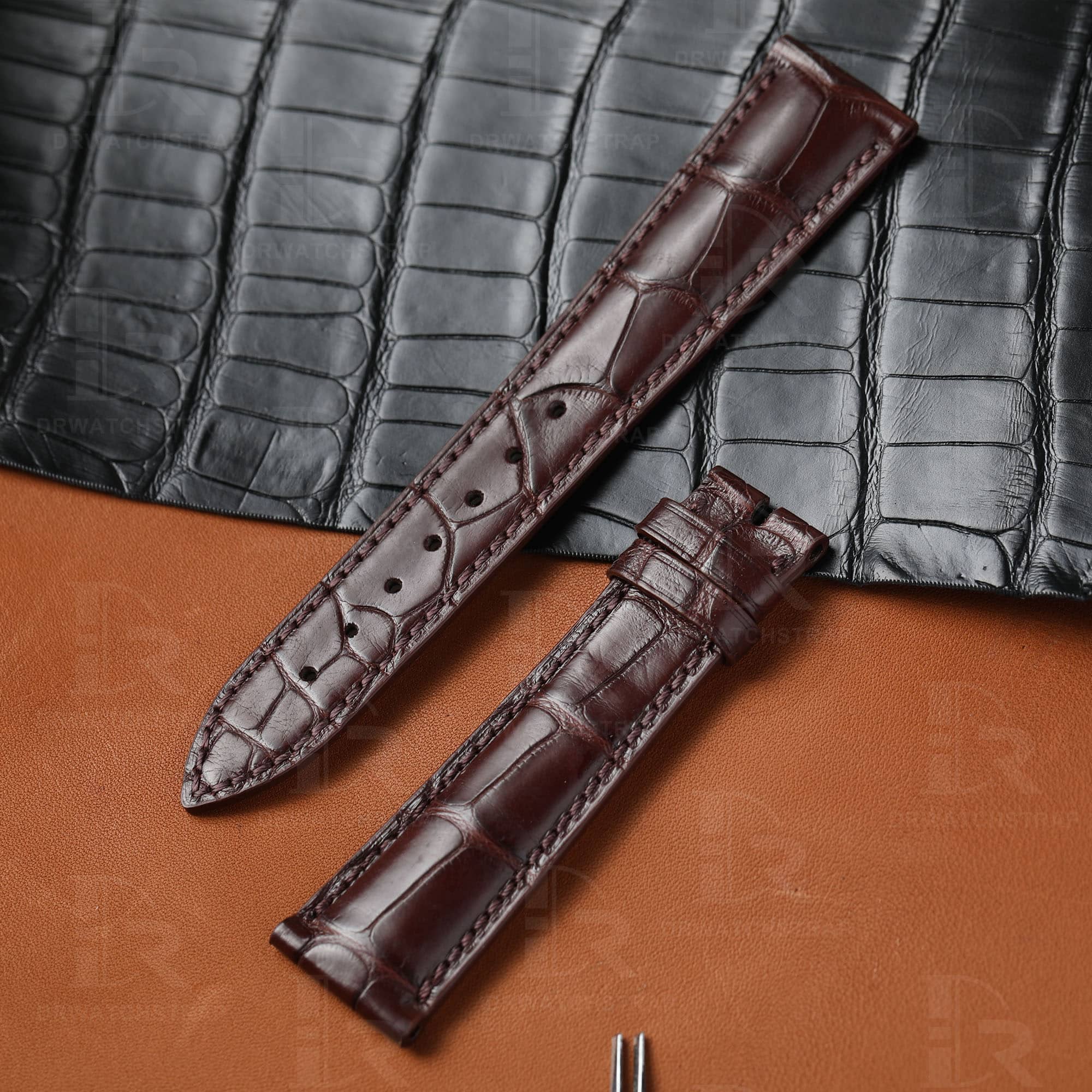Custom high quality alligator brown leather watch band
