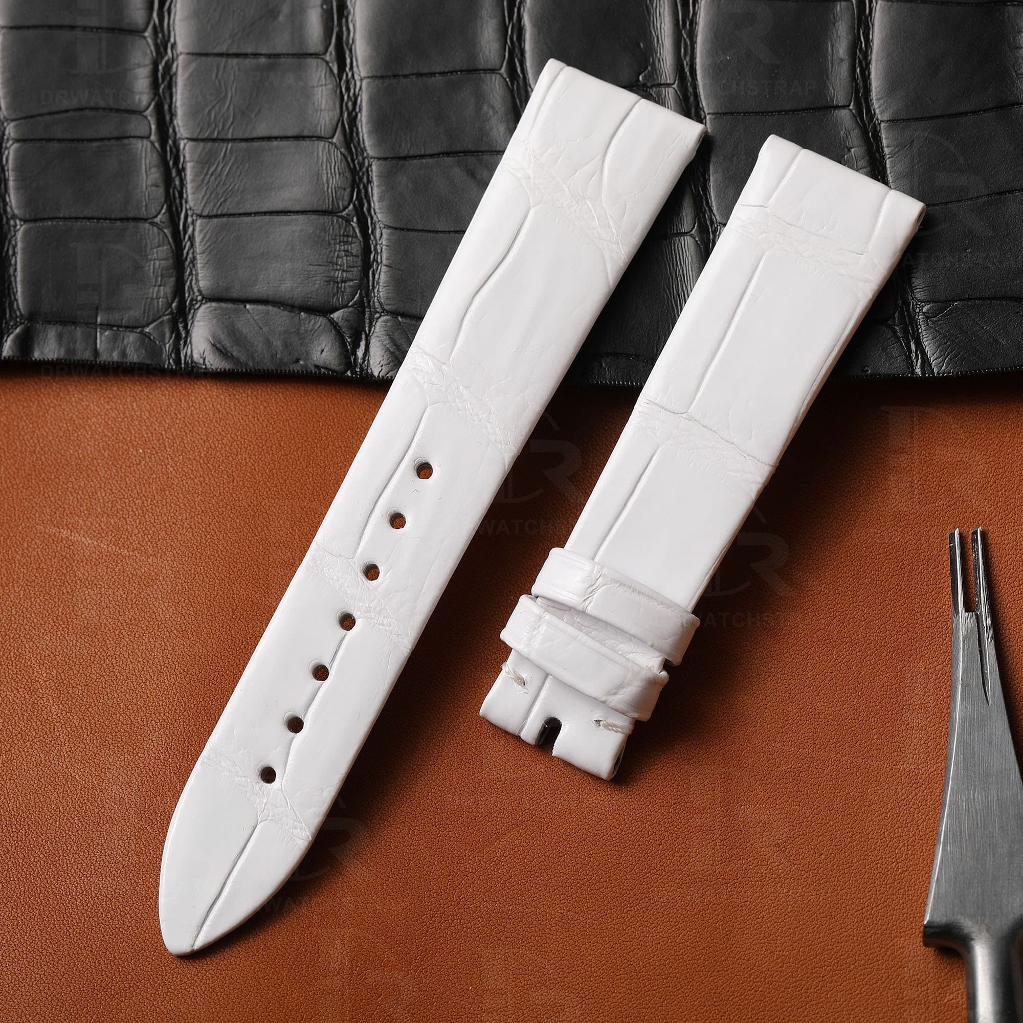 buy custom Blancpain Womens Quantieme Retrograde White leather watch strap 18mm for sale (1)