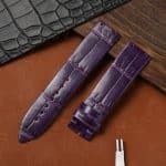 Custom Genuine Alligator purple leather strap replacement for Cartier Ballon Bleu de watch leather watch band for pin buckle