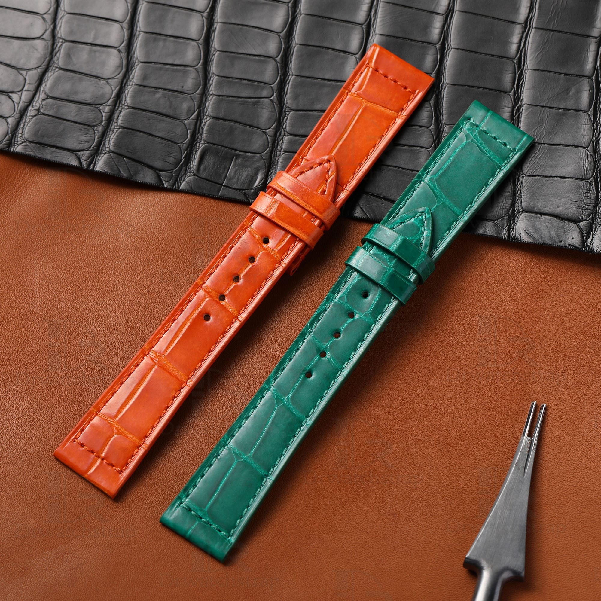 Buy custom Franck Muller Long Orange Green leather watch band 22mm 24mm 26mm strap for sale