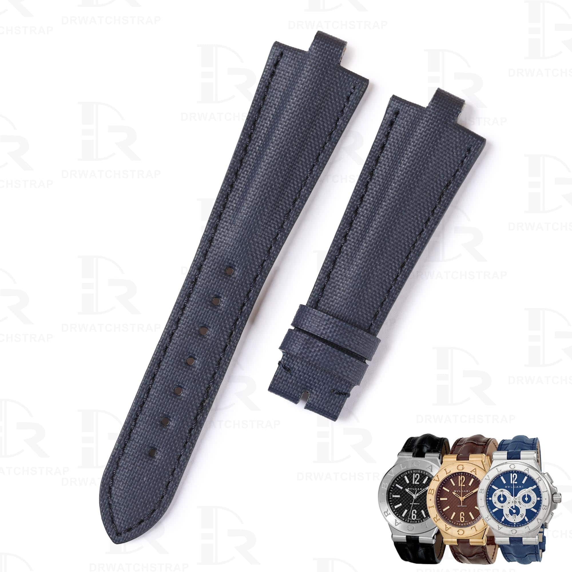 Custom high-end quality blue nylon canvas replacement watch strap & watch band for Bvlgari Diagono Aluminium al38a L3276 watch from DRWatchstrap online - Shop the handmade nylon strap with the best kevlar canvas material at a low price