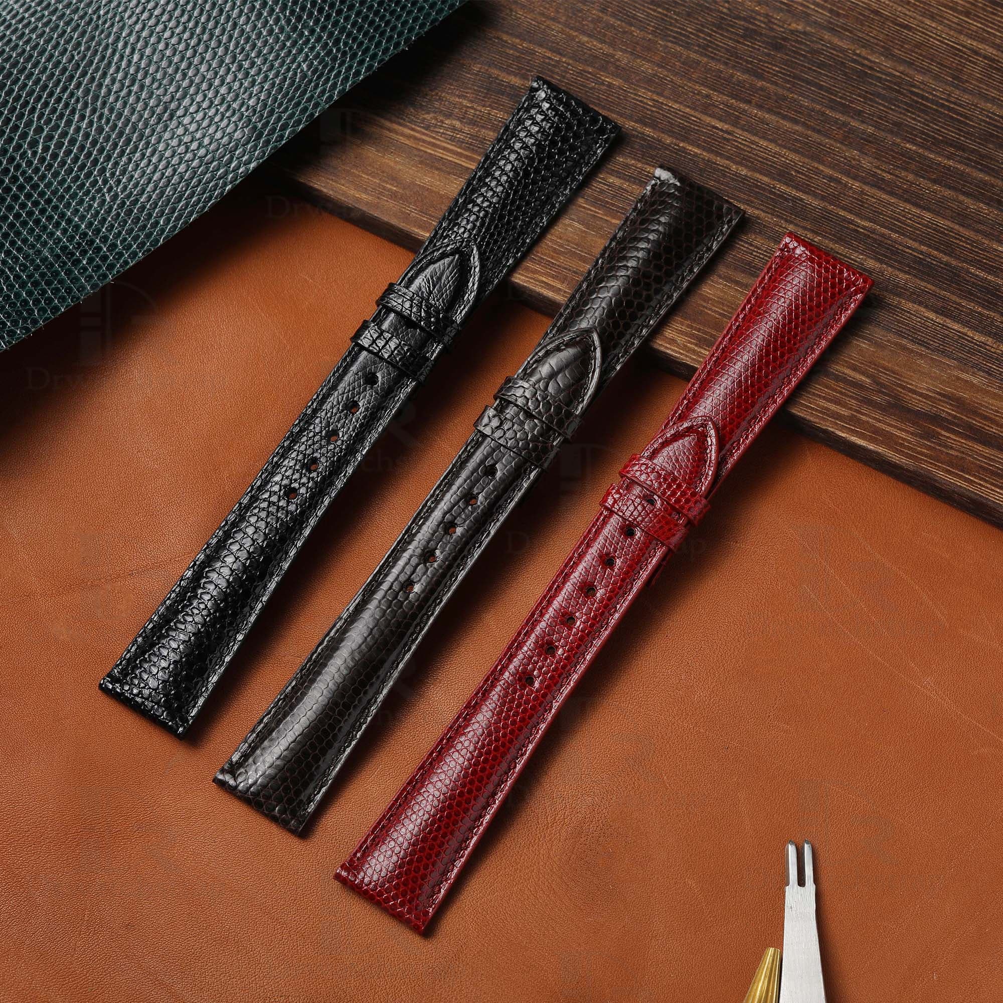 Shop the genuine best quality lizard skinleather material Black Red 20mm custom Rolex straps & watch bands replacement for Rolex luxury watches from DR watchstrap for sale at a low price - shop the premium Grade A leather watch strap and watch band online at a discount price